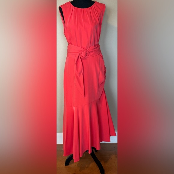 Sachin + Babi Crepe Flare Midi Dress in Coral Pink New Size US 10 - Picture 3 of 9